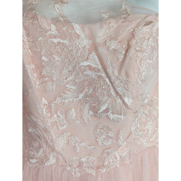 David’s Bridal Floral Laced One-Shoulder  Maxi‎ Dress Petal Pink Size 8 NWT - Picture 6 of 11